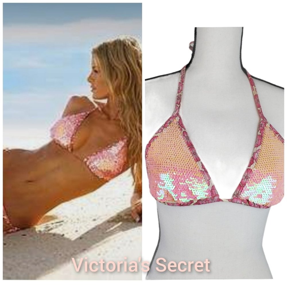 Victoria's Secret Pink Sequined Bikini Top Medium